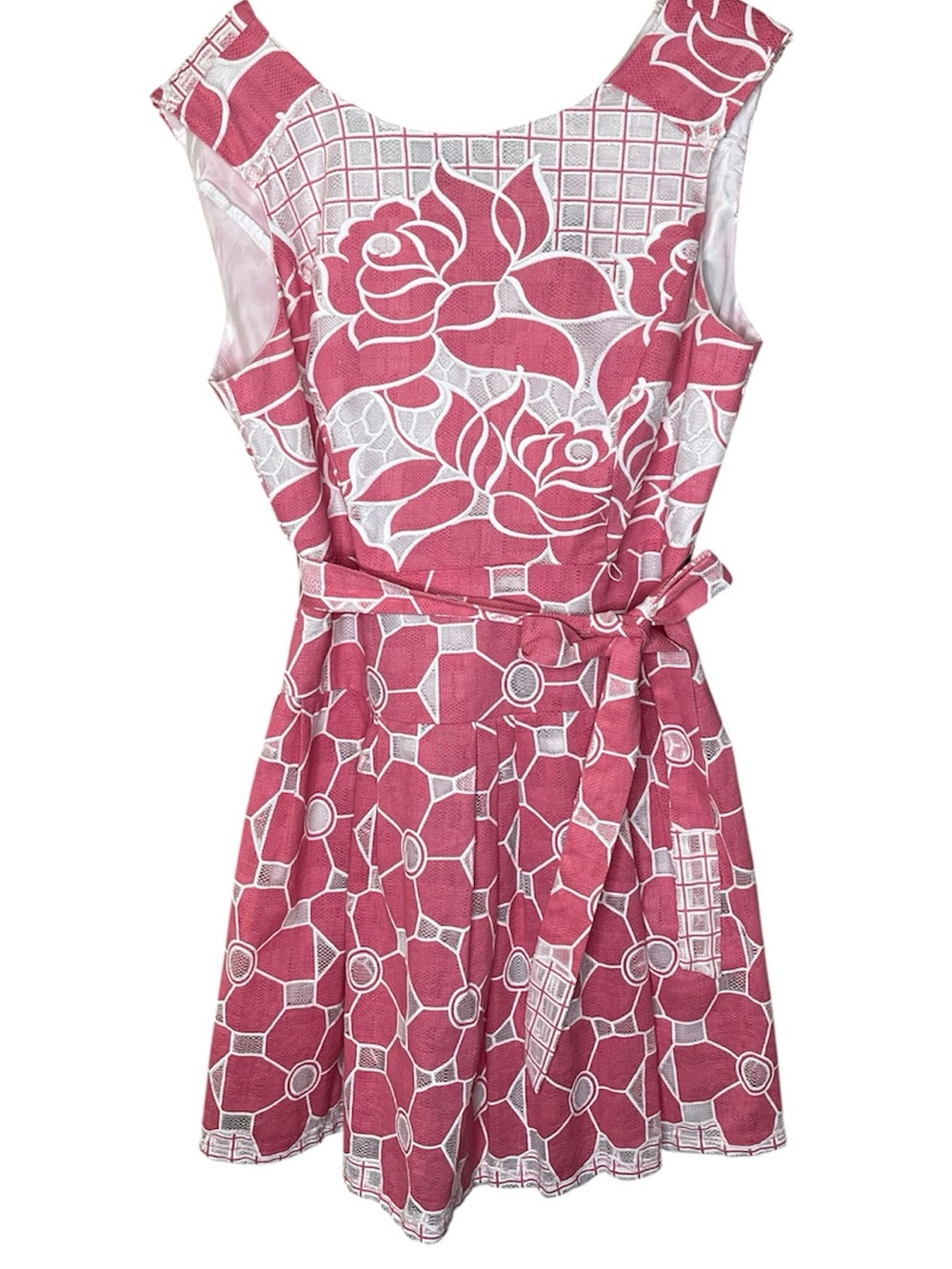 Robbie Bee Pink and White Floral Lace Overlay Dress Sz 8 - Picture 2 of 4